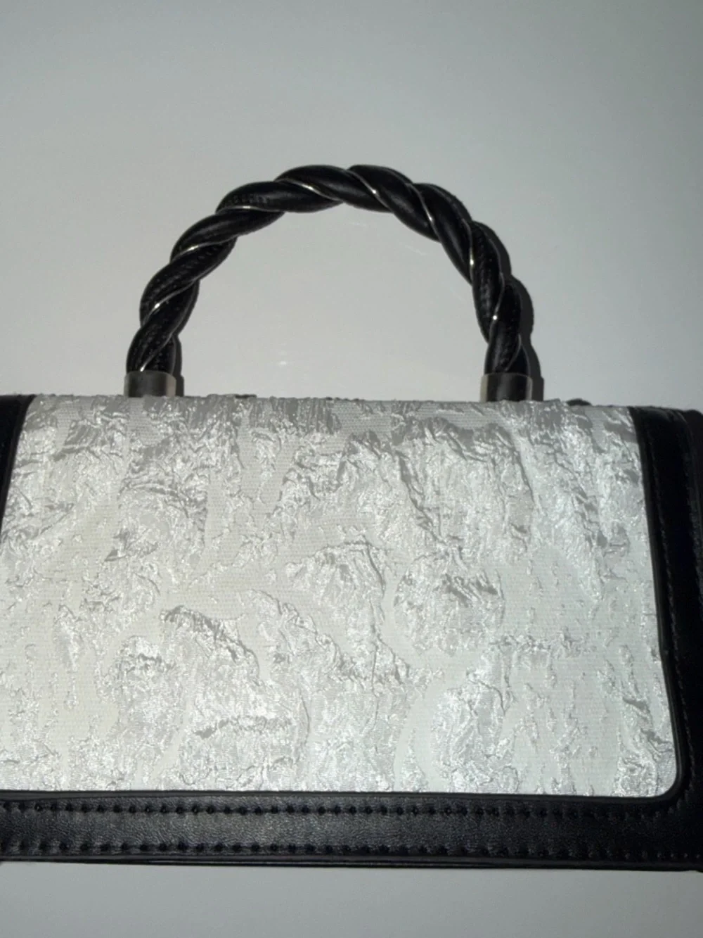 SHEIN Black & Silver Floral-Accent Top Handle Satchel